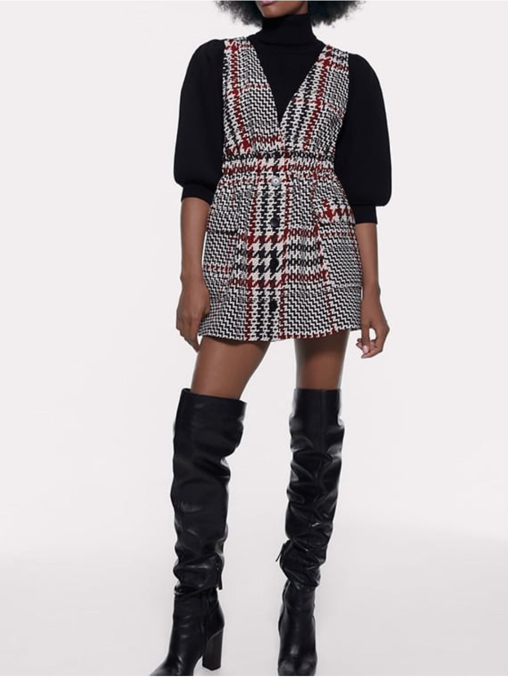 Zara Black, White & Red Houndstooth Pinafore Mini Dress - Picture 6 of 6